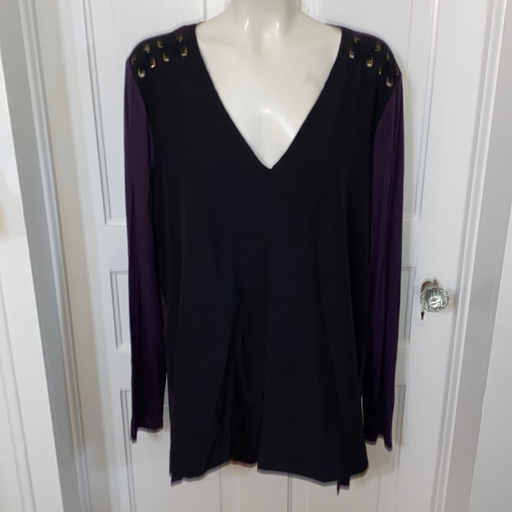 Love Scarlett Black & Plum Long Sleeve Pull On V Neck XL Shirt / Top / Blouse.